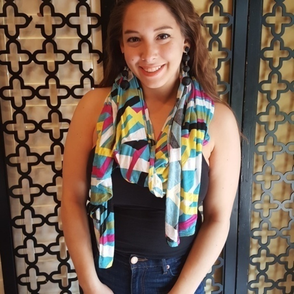 100% COTTON  GEOMETRIC SCARF Turquoise Yellow‎ Blue Large Rectangle Wrap Scarf